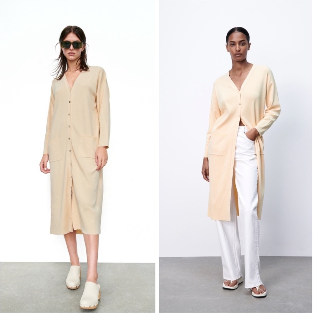 Zara Oversized Knit Cardigan Dress beige cream Size medium